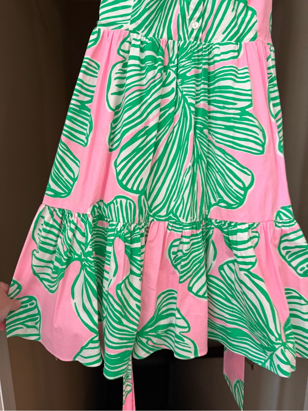 NWT Lilly Pulitzer Pink/Green Trisha Stretch Shirtdress: Who Let the Fronds Out - Picture 7 of 11